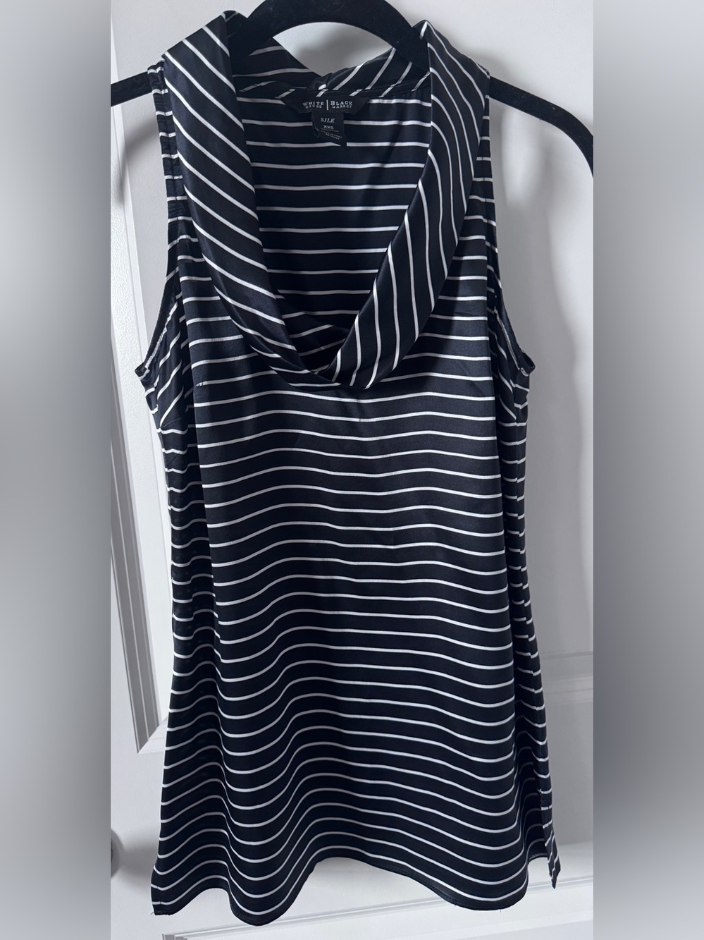 White House Black Market Black & White Striped Sleeveless Cowl Tank-XXS
